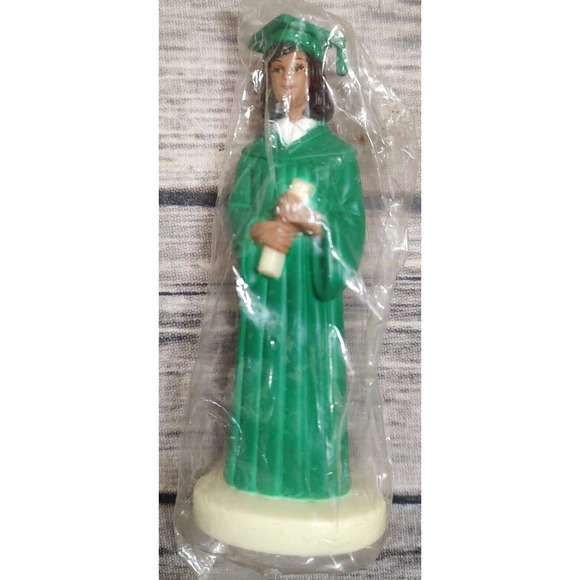 New Vtg Female Graduate Cake Topper Green Color Robe African American #A1 - Picture 1 of 3